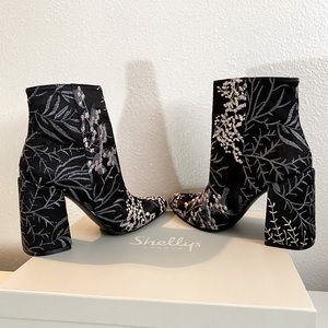 Shellys London Hugsy Black Floral Boots US 8.5 UK 6.5 EU 39